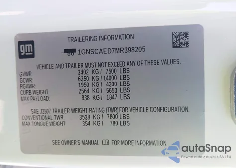 2021 Chevrolet Suburban 2Wd Commercial Fleet from USA, damaged, VIN 1GNSCAED7MR398205
